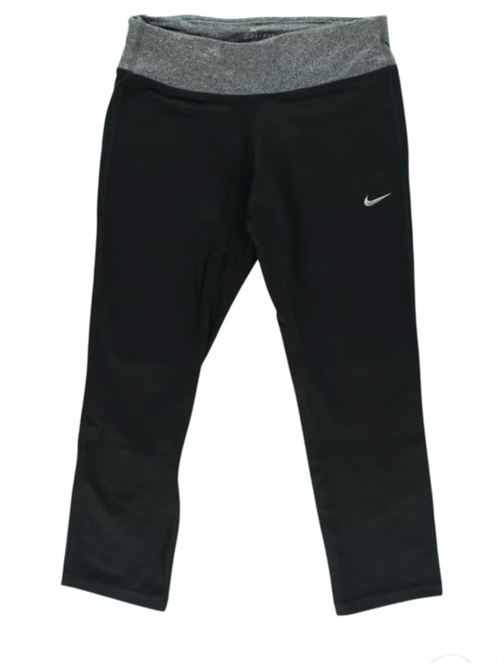 Nike Black Capri Leggings with Heather Gray Fold-Over Waistband